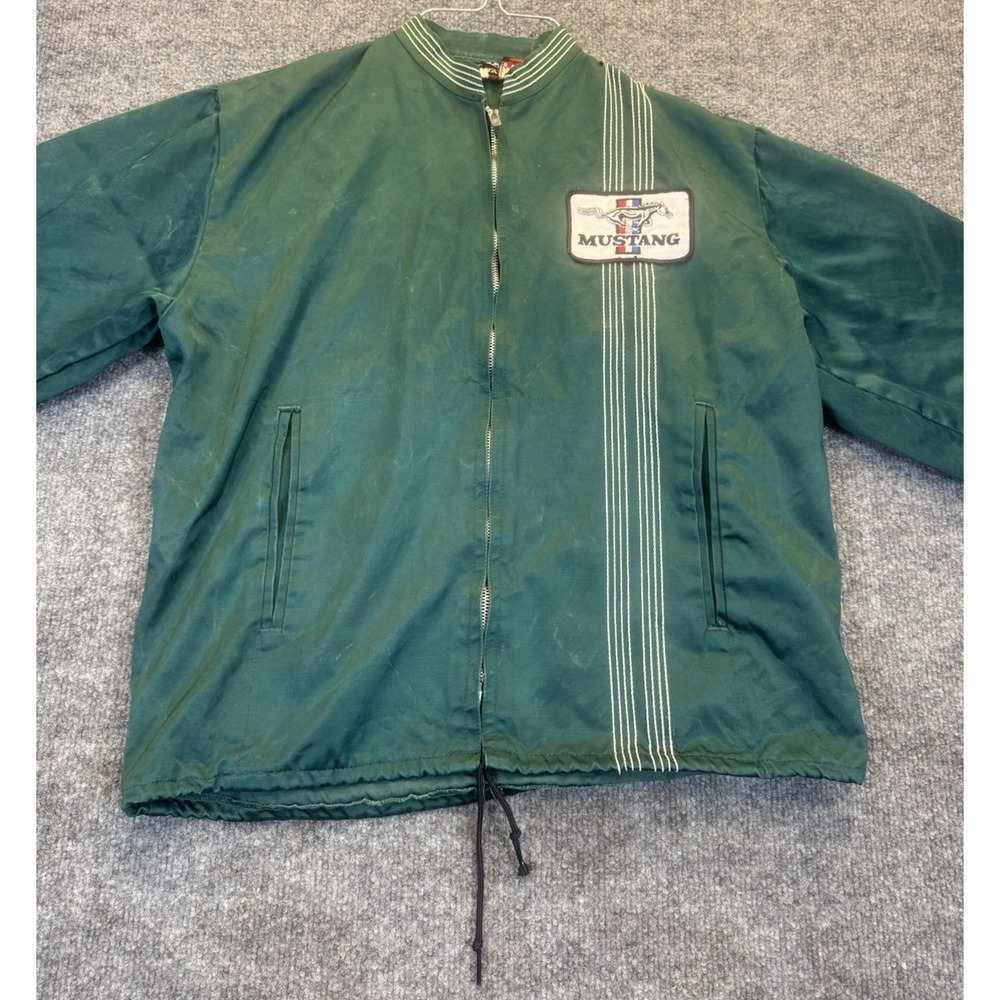 Vintage Dewar Speed Jacket Small Green Ford Mustang Patch Racing Zip Up